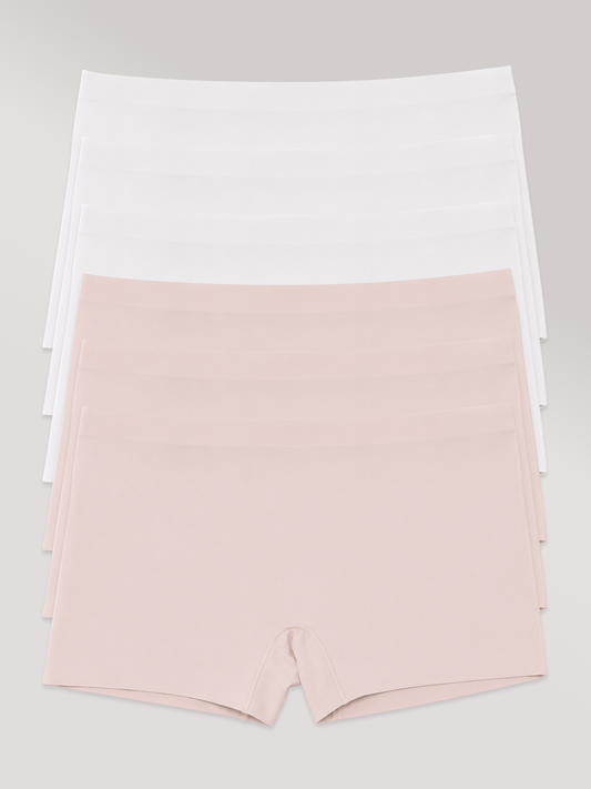 Kit com 6 Calcinhas Boxer Boyshort Sem Costura Premium (3 Branco e 3 Rose)