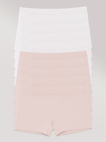Kit com 10 Calcinhas Boxer Boyshort Sem Costura Premium (5 Branco e 5 Rose)