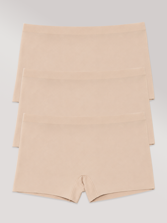 Kit com 3 Calcinhas Boxer Boyshort Sem Costura Segunda Pele Bege - R$53,63 cada