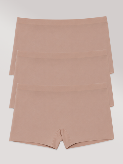 Kit com 3 Calcinhas Boxer Boyshort Sem Costura Segunda Pele Marrom Cacau - R$53,63 cada