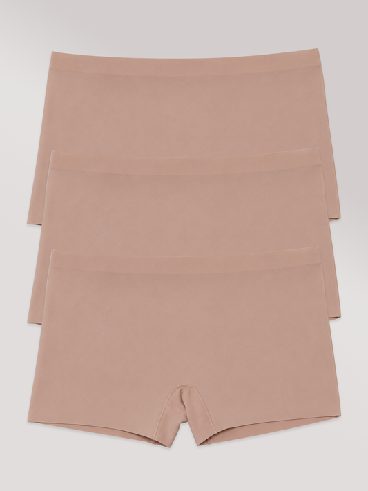 Kit com 3 Calcinhas Boxer Boyshort Sem Costura Segunda Pele Marrom Cacau - R$53,63 cada