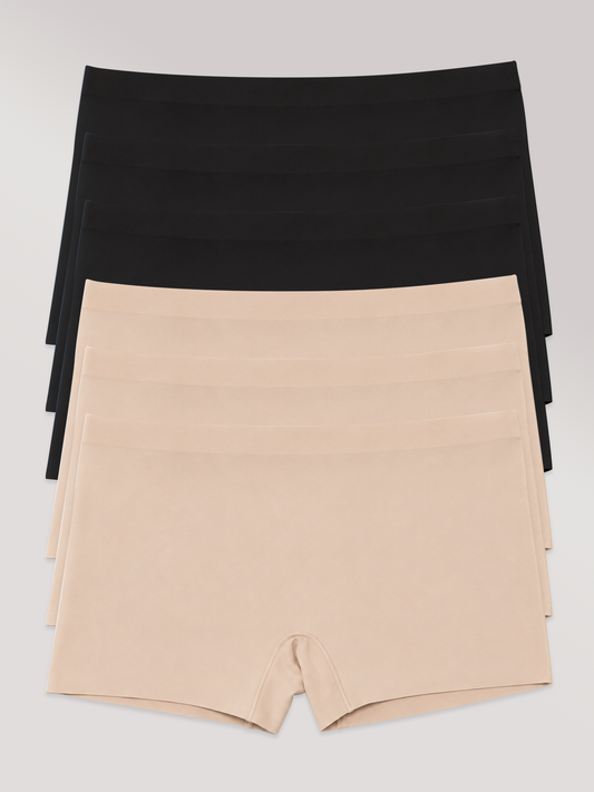 Kit com 6 Calcinhas Boxer Boyshort Sem Costura Segunda Pele (3 Preto e 3 Bege) - R$47,98 cada