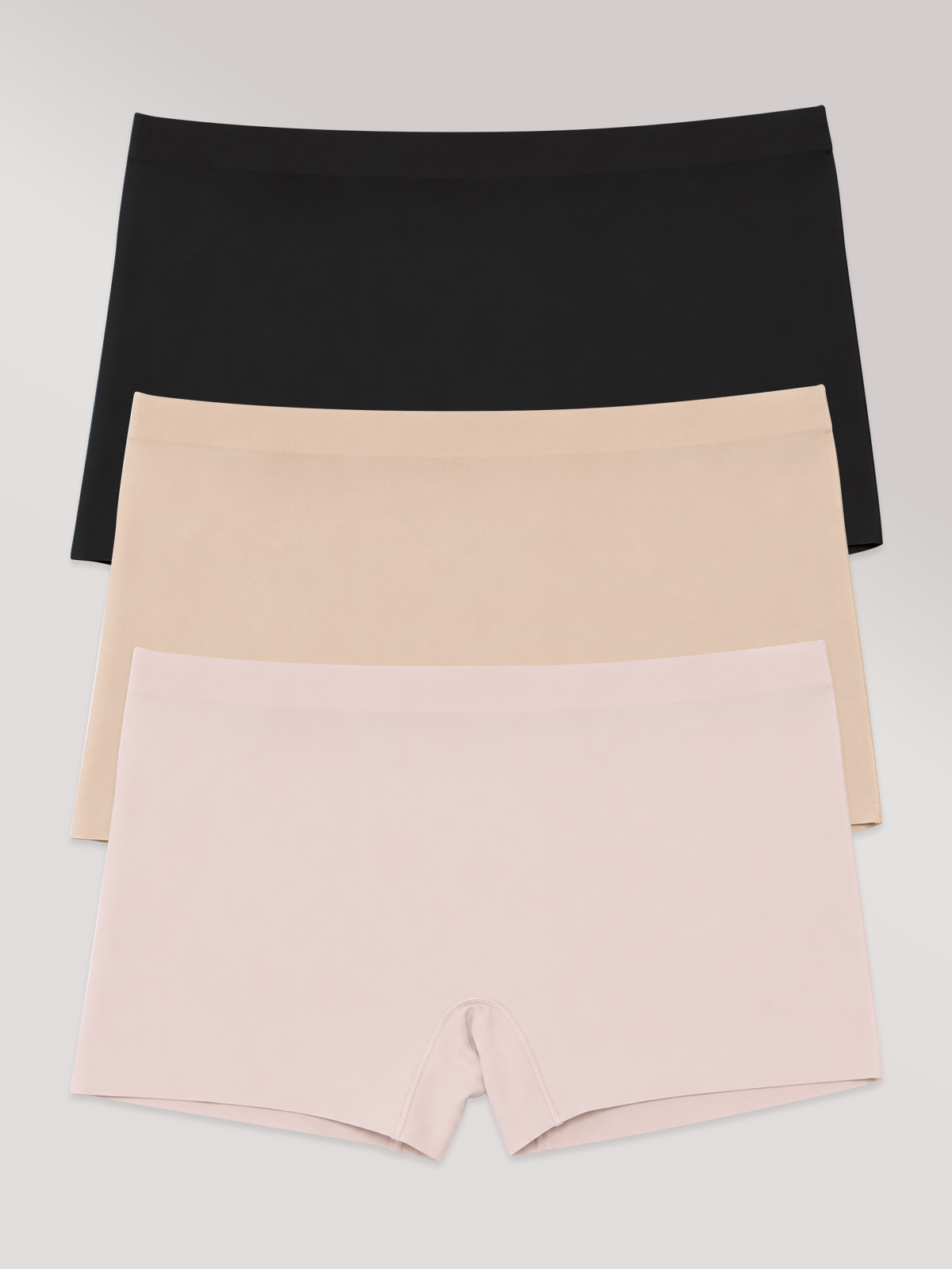 Kit com 3 Calcinhas Boxer Boyshort Sem Costura Segunda Pele (1 Preto, 1 Bege e 1 Rose) - R$53,63 cada
