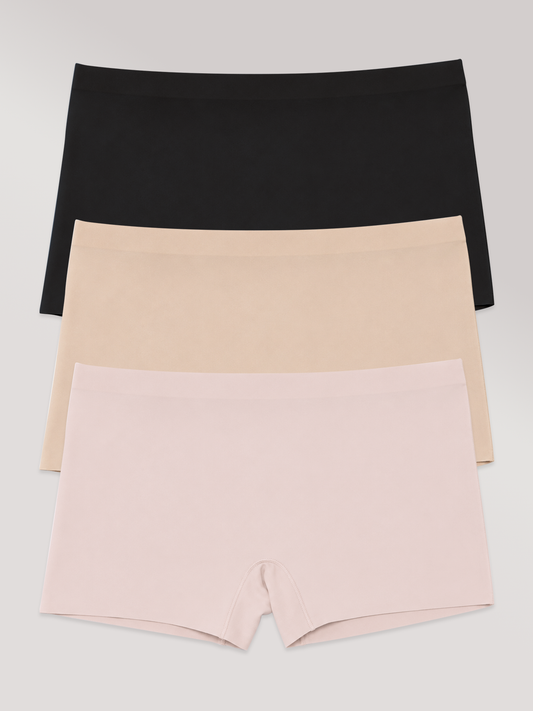Kit com 3 Calcinhas Boxer Boyshort Sem Costura Segunda Pele (1 Preto, 1 Bege e 1 Rose) - R$53,63 cada