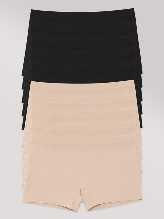 Kit com 10 Calcinhas Boxer Boyshort Sem Costura Segunda Pele (5 Preto e 5 Bege) - R$41,99 cada