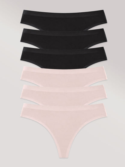 Kit com 6 Calcinhas Fio Dental Sem Costura Segunda Pele (3 Preto e 3 Rose) - R$23,98 cada