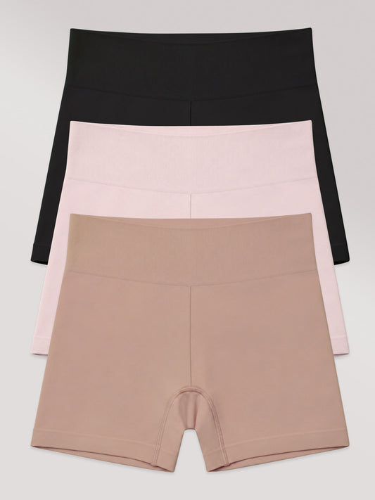 Kit com 3 Calcinhas Boxer Modeladora Sem Costura Premium (1 Preto, 1 Rose e 1 Marrom Cacau)