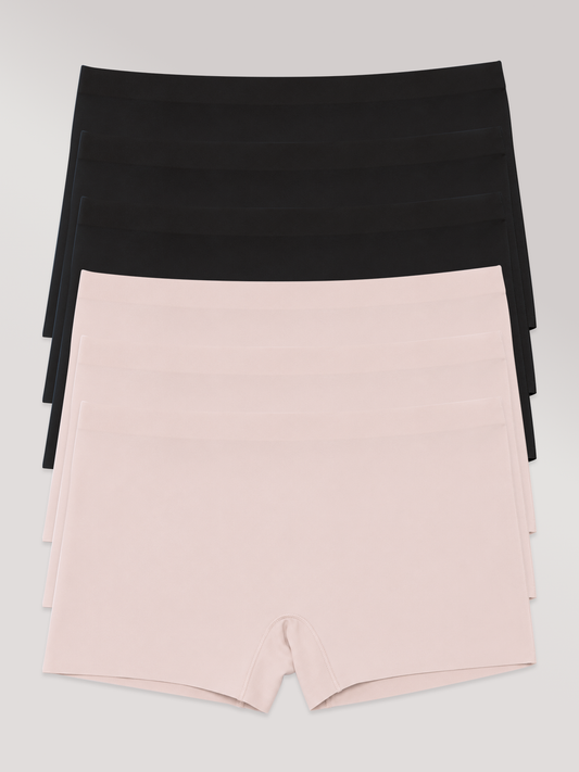 Kit com 6 Calcinhas Boxer Boyshort Sem Costura Segunda Pele (3 Preto e 3 Rose) - R$47,98 cada