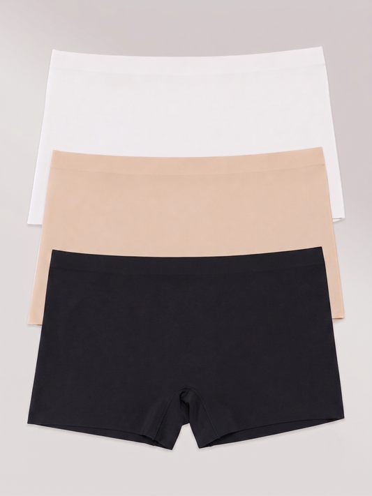 Kit com 3 Calcinhas Boxer Boyshort Sem Costura Premium (1 Branco, 1 Preto e 1 Bege)