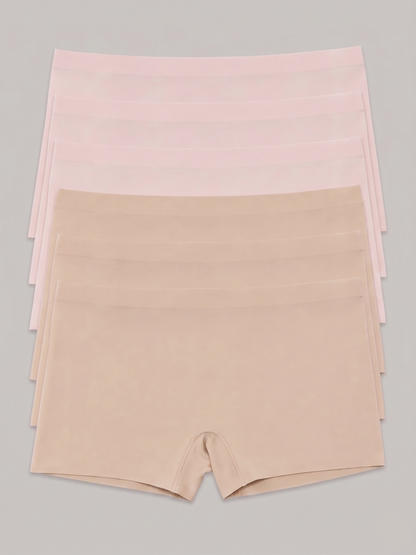 Kit com 6 Calcinhas Boxer Boyshort Sem Costura Segunda Pele (3 Bege e 3 Rose) - R$47,98 cada