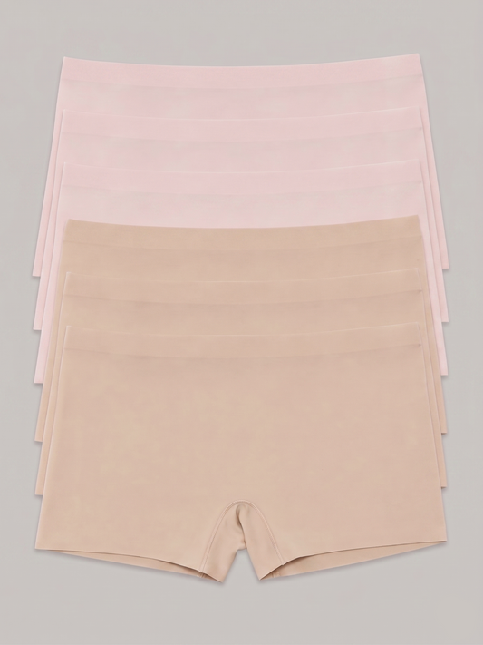 Kit com 6 Calcinhas Boxer Boyshort Sem Costura Segunda Pele (3 Bege e 3 Rose) - R$47,98 cada