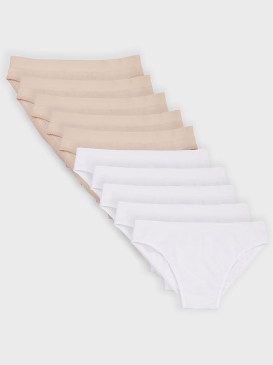Kit com 10 Calcinhas Caleçon Sem Costura Premium (5 Branco e 5 Bege)