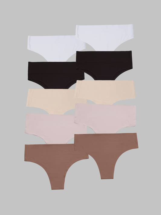 Kit com 10 Calcinhas Biquíni Cintura Alta Sem Costura Segunda Pele (2 Preto, 2 Branco, 2 Bege, 2 Rose e 2 Marrom Cacau) - R$34,99 cada