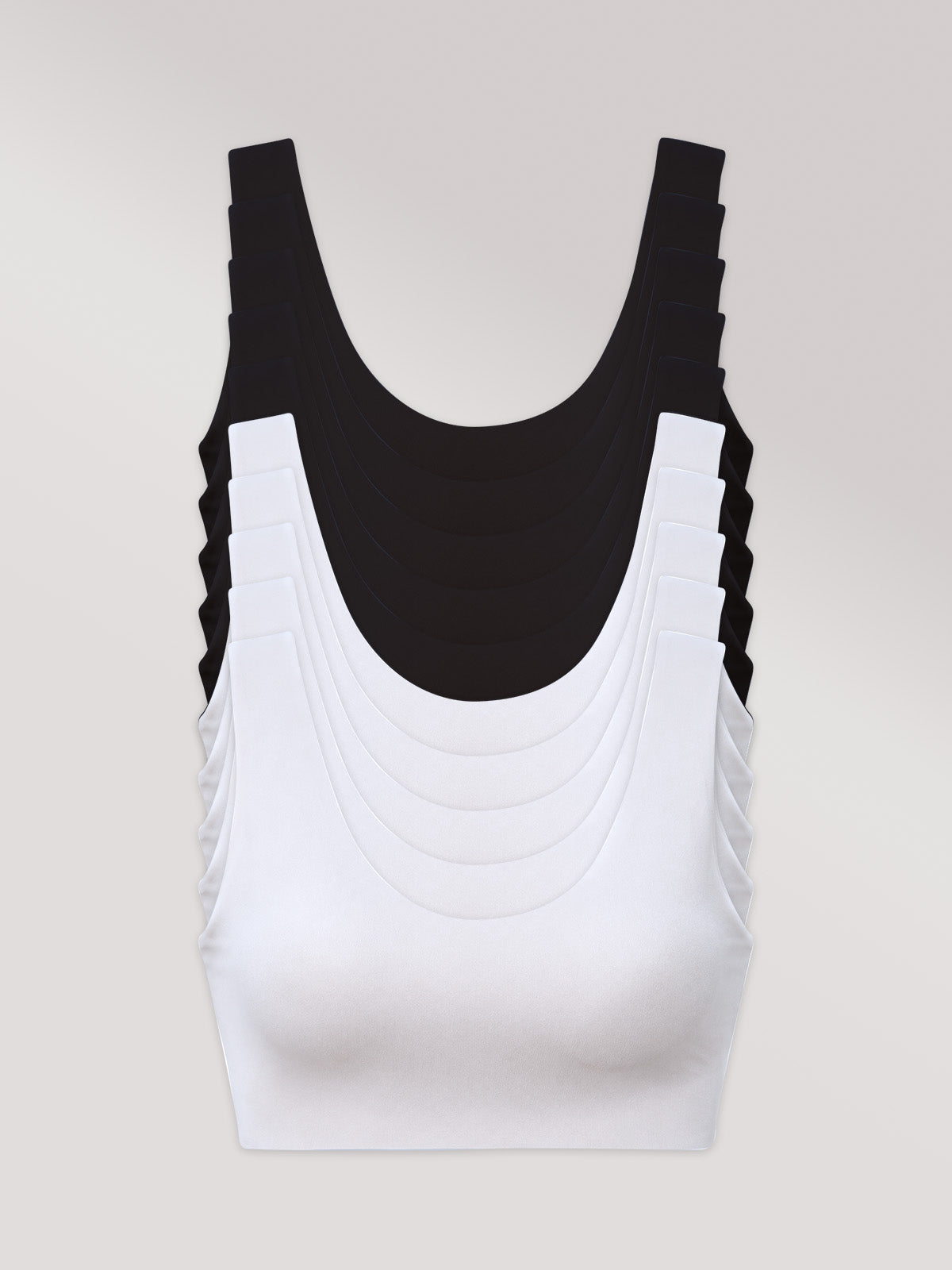 Kit com 10 Sutiãs Regata Básico Alças Largas Sem Costura (5 Preto e 5 Branco)