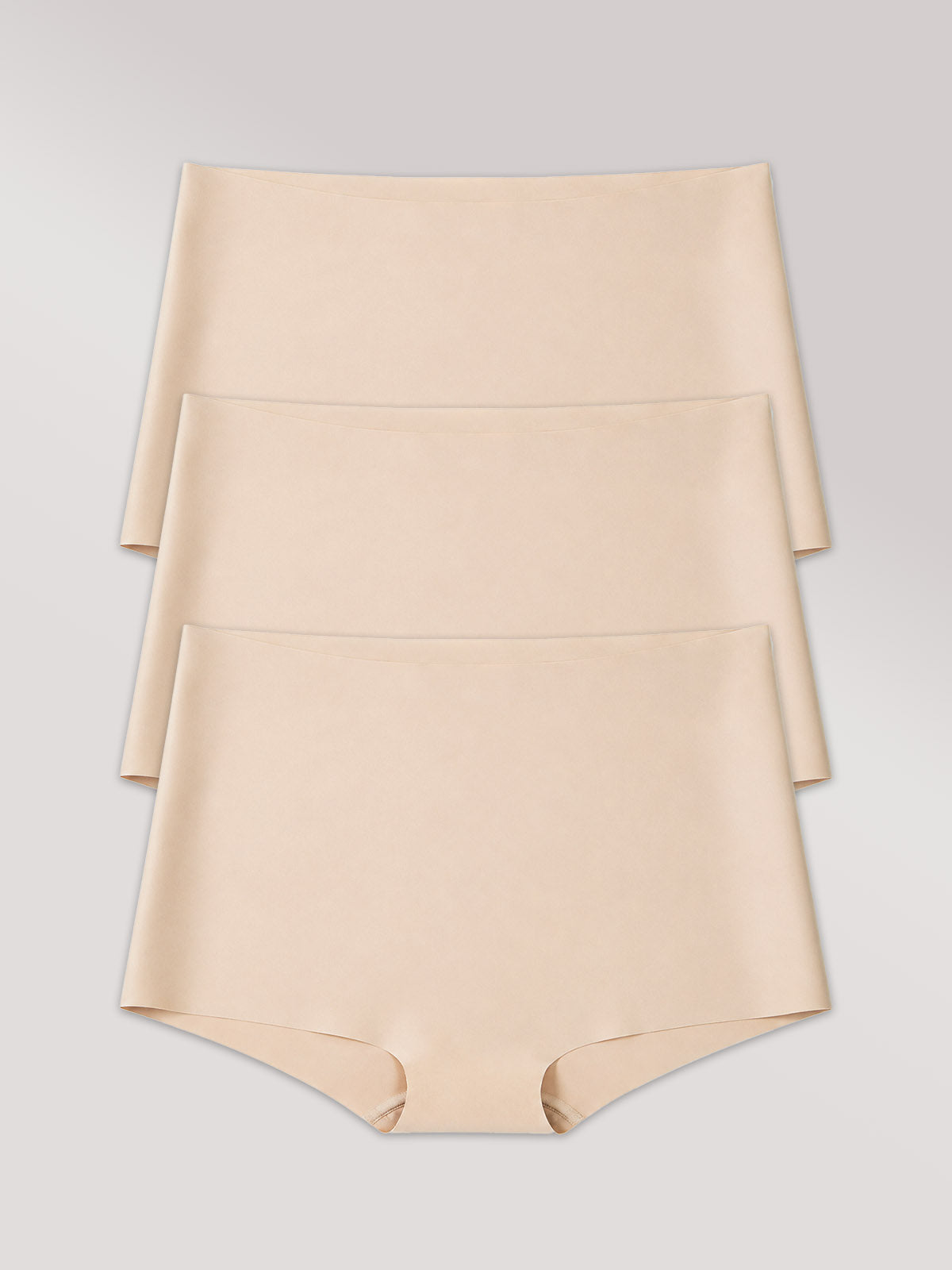 Kit com 3 Calcinhas Boxer Boyshort Invisível Sem Costura Bege