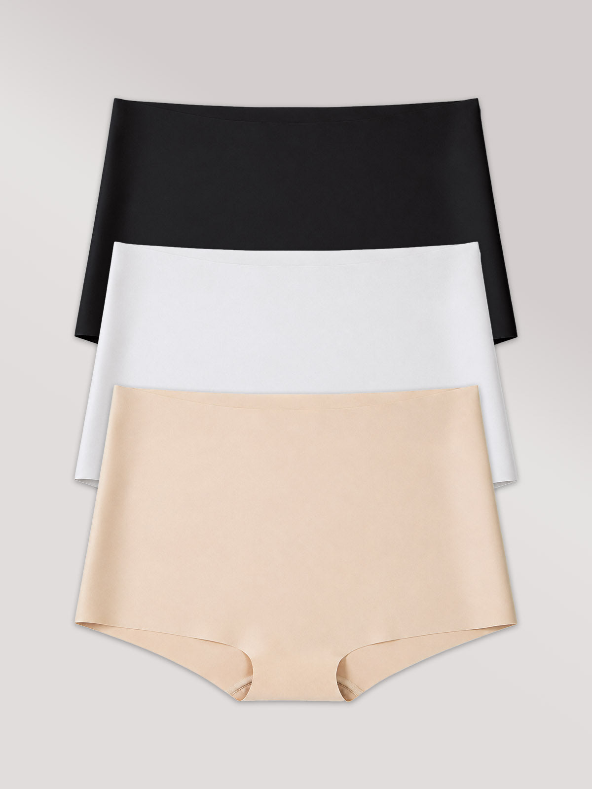Kit com 3 Calcinhas Boxer Boyshort Invisível Sem Costura (1 Preto, 1 Branco e 1 Bege)