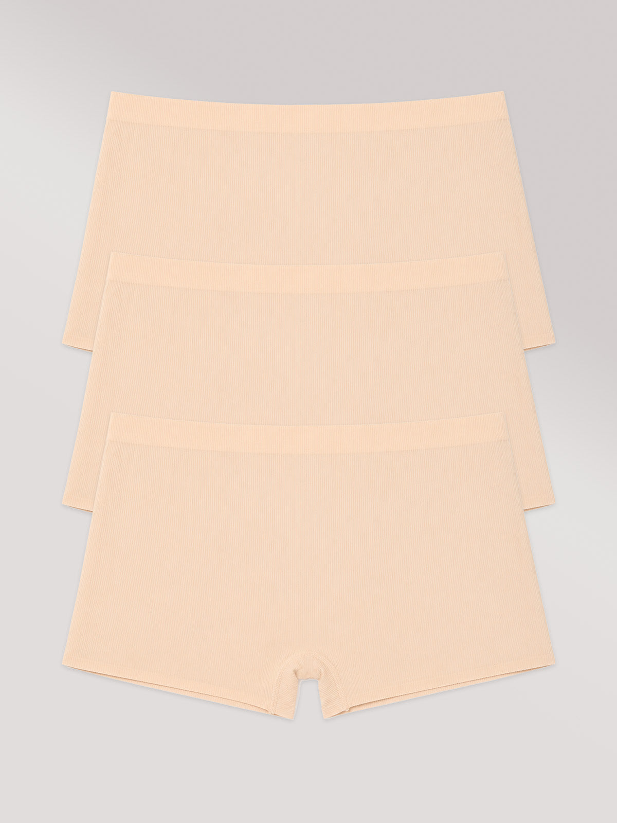 Kit com 3 Calcinhas Boyshort Boxer Poliamida Canelada Sem Costura Segunda Pele Bege