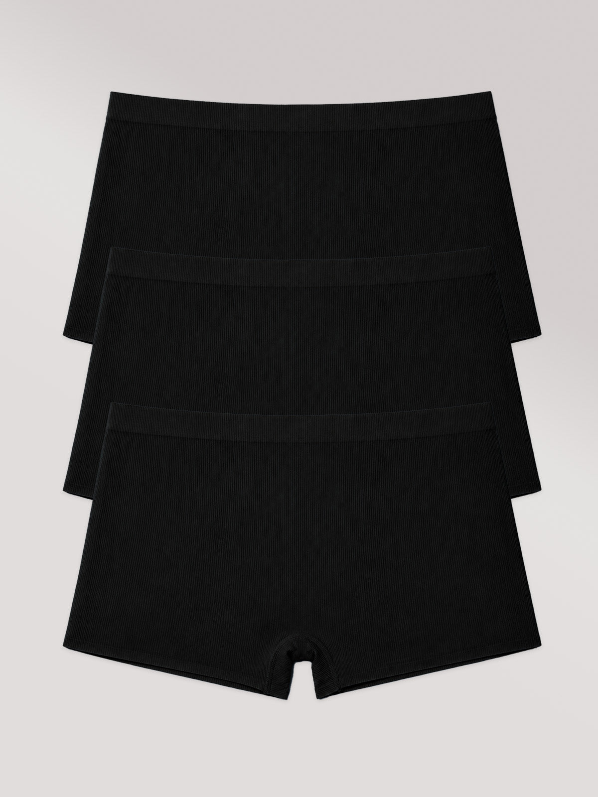 Kit com 3 Calcinhas Boyshort Boxer Poliamida Canelada Sem Costura Segunda Pele Preto