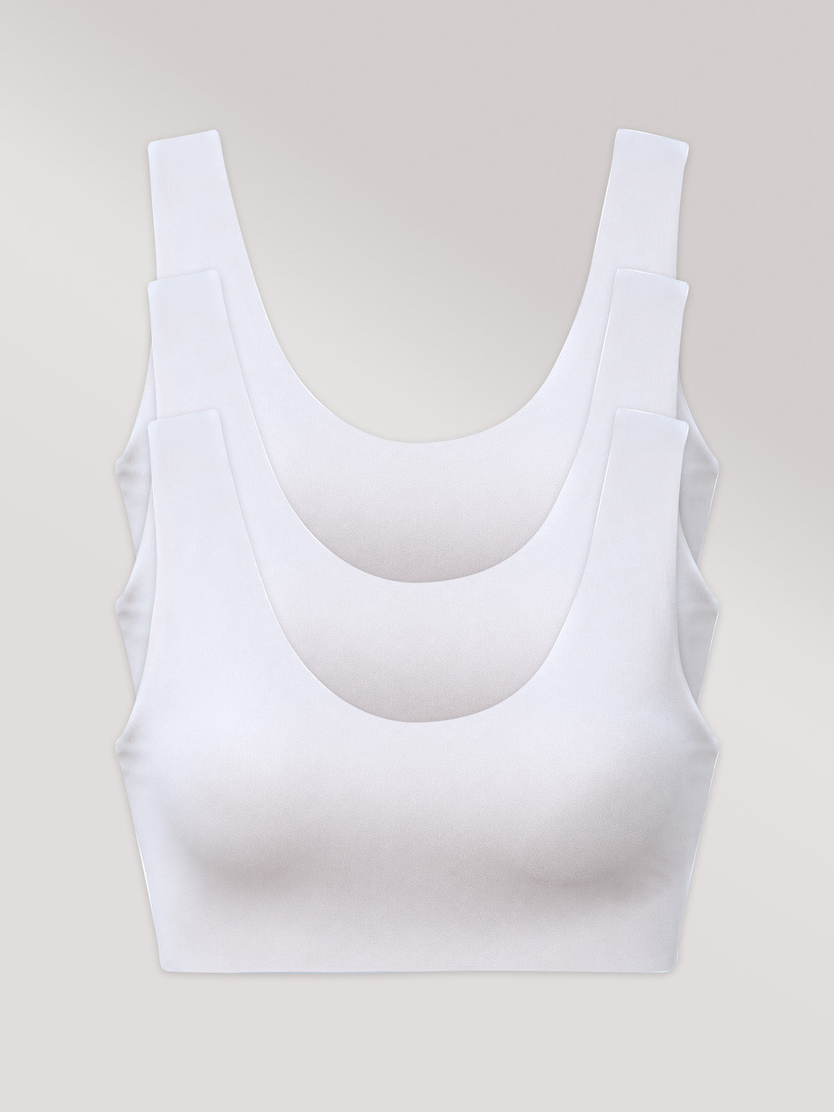 Kit com 3 Sutiãs Regata Básico Alças Largas Sem Costura Branco