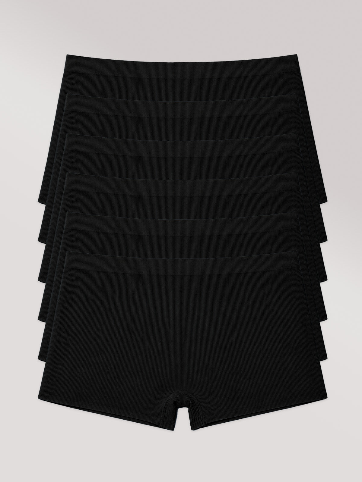 Kit com 6 Calcinhas Boyshort Boxer Poliamida Canelada Sem Costura Segunda Pele Preto