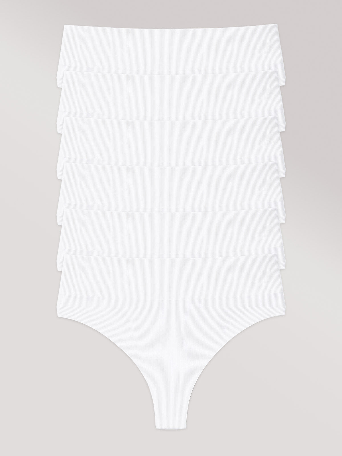 Kit com 6 Calcinhas Fio Dental Cintura Alta Poliamida Canelada Sem Costura Segunda Pele Branco