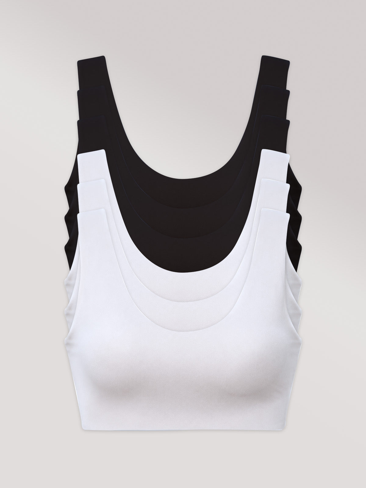 Kit com 6 Sutiãs Regata Básico Alças Largas Sem Costura (3 Preto e 3 Branco)