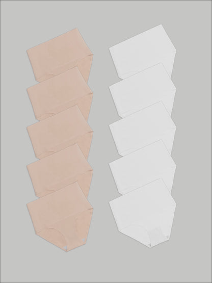 Kit com 10 Calcinhas Caleçon Modeladora Sem Costura Segunda Pele (5 Branco e 5 Bege) - R$90,90 cada
