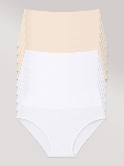 Kit com 10 Calcinhas Biquíni Redutora Sem Costura Segunda Pele (5 Bege e 5 Branco)