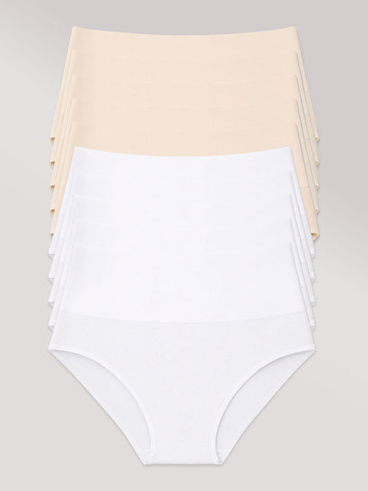 Kit com 10 Calcinhas Biquíni Redutora Sem Costura Segunda Pele (5 Bege e 5 Branco)