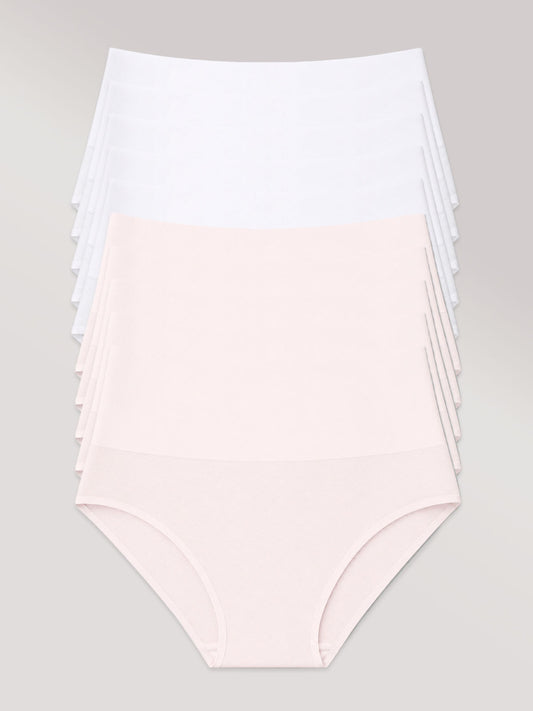Kit com 10 Calcinhas Biquíni Redutora Sem Costura Segunda Pele (5 Branco e 5 Rose)