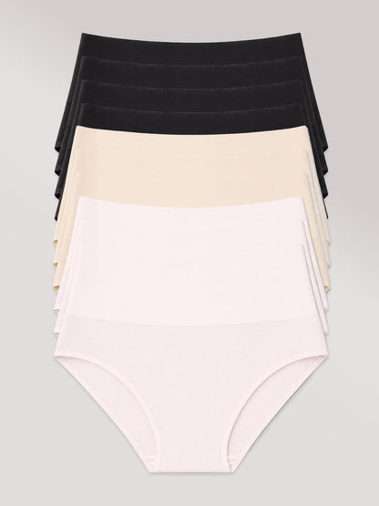 Kit com 10 Calcinhas Biquíni Redutora Sem Costura Segunda Pele (4 Preto, 3 Bege e 3 Rose)