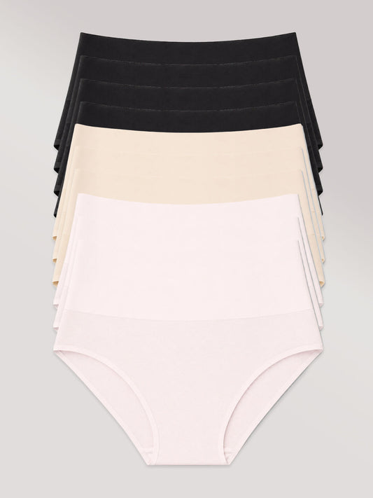 Kit com 10 Calcinhas Biquíni Redutora Sem Costura Segunda Pele (4 Preto, 3 Bege e 3 Rose)