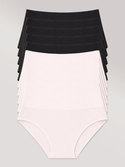 Kit com 10 Calcinhas Biquíni Redutora Sem Costura Segunda Pele (5 Preto e 5 Rose)