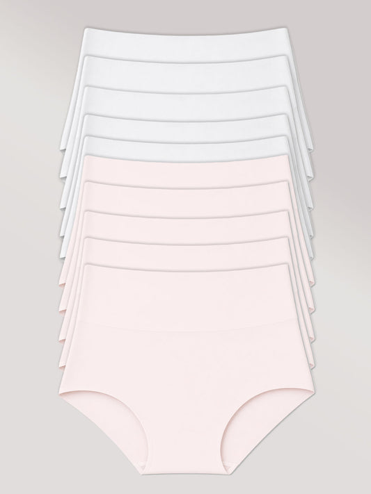 Kit com 10 Calcinhas Caleçon Redutora Sem Costura Segunda Pele (5 Branco e 5 Rose) - R$39,99 cada