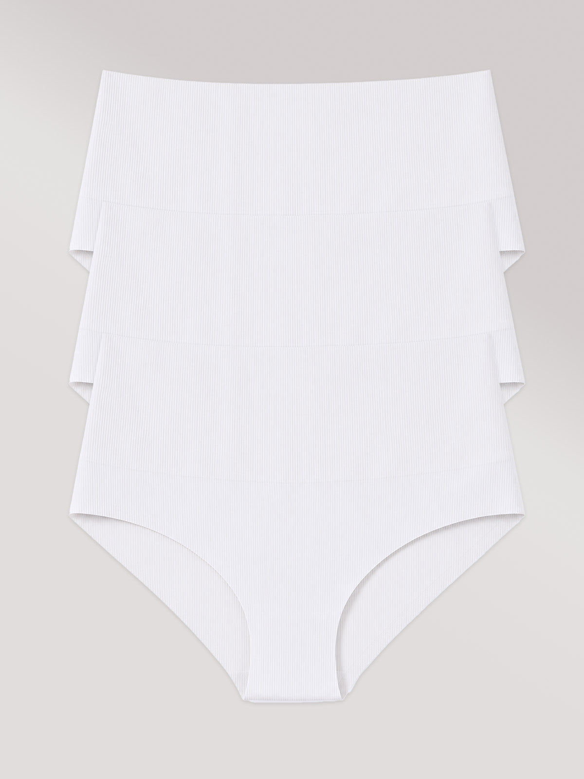 Kit com 3 Calcinhas Biquini Redutora Poliamida Canelada Sem Costura Segunda Pele Branco