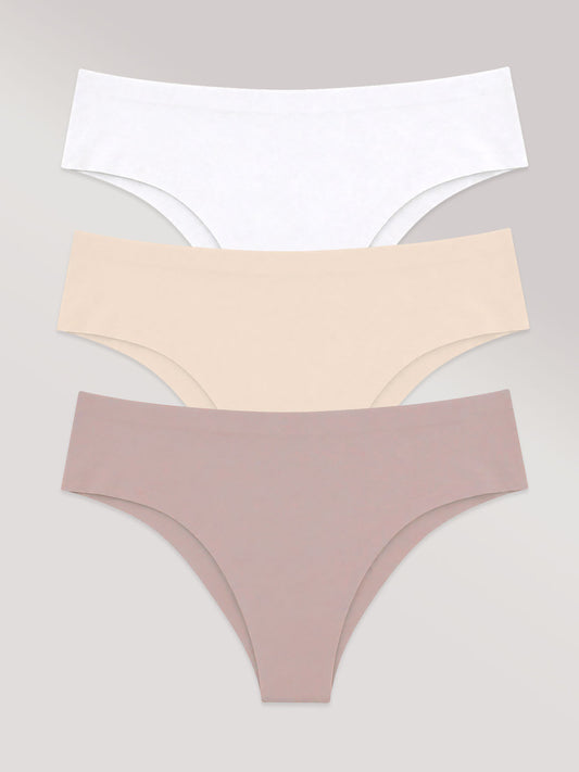 Kit com 3 Calcinhas Biquíni Sem Costura Segunda Pele (1 Branco, 1 Bege e 1 Rose) - R$26,96 cada