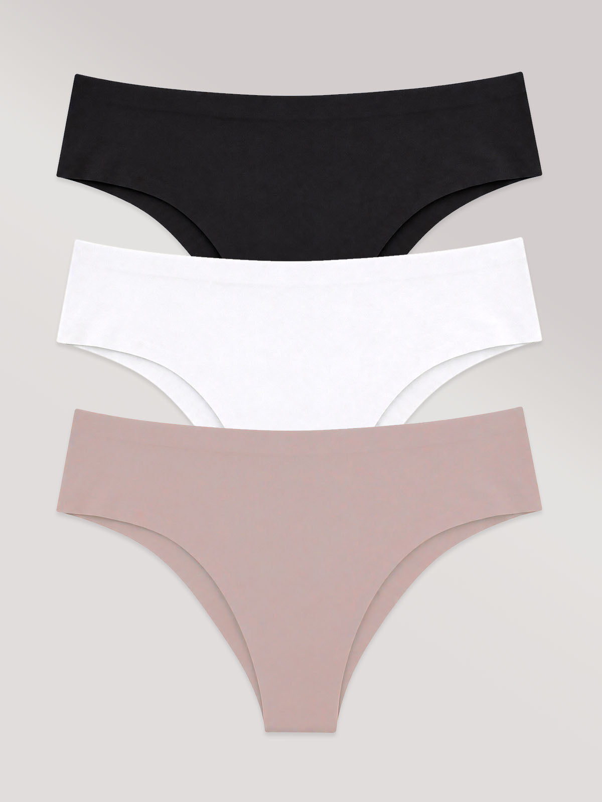 Kit com 3 Calcinhas Biquíni Sem Costura Segunda Pele (1 Preto, 1 Branco e 1 Rose) - R$26,96 cada
