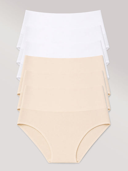 Kit com 6 Calcinhas Biquíni Redutora Sem Costura Segunda Pele (3 Branco e 3 Bege)