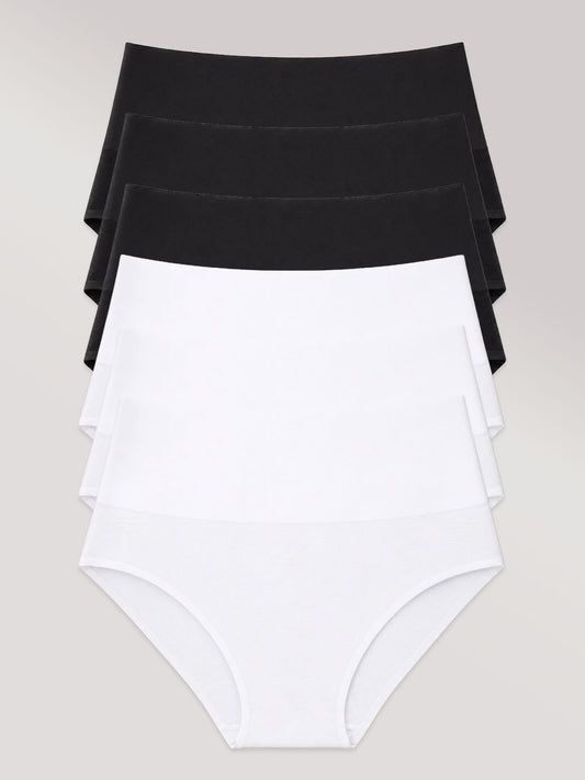 Kit com 6 Calcinhas Biquíni Redutora Sem Costura Segunda Pele (3 Preto e 3 Branco)