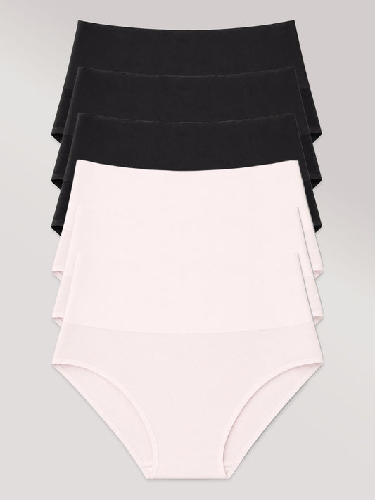 Kit com 6 Calcinhas Biquíni Redutora Sem Costura Segunda Pele (3 Preto e 3 Rose)