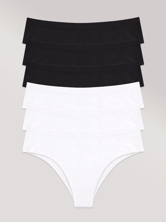 Kit com 6 Calcinhas Biquíni Sem Costura Segunda Pele (3 Preto e 3 Branco) - R$23,98 cada
