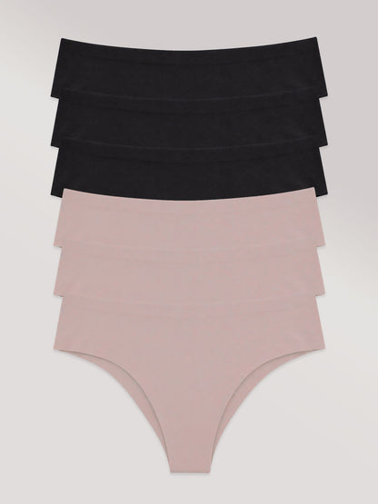 Kit com 6 Calcinhas Biquíni Sem Costura Segunda Pele (3 Preto e 3 Rose) - R$23,98 cada