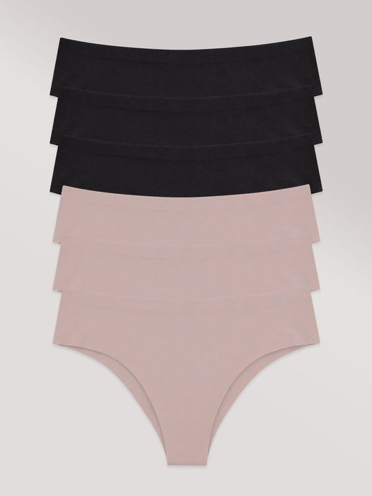 Kit com 6 Calcinhas Biquíni Sem Costura Segunda Pele (3 Preto e 3 Rose) - R$23,98 cada