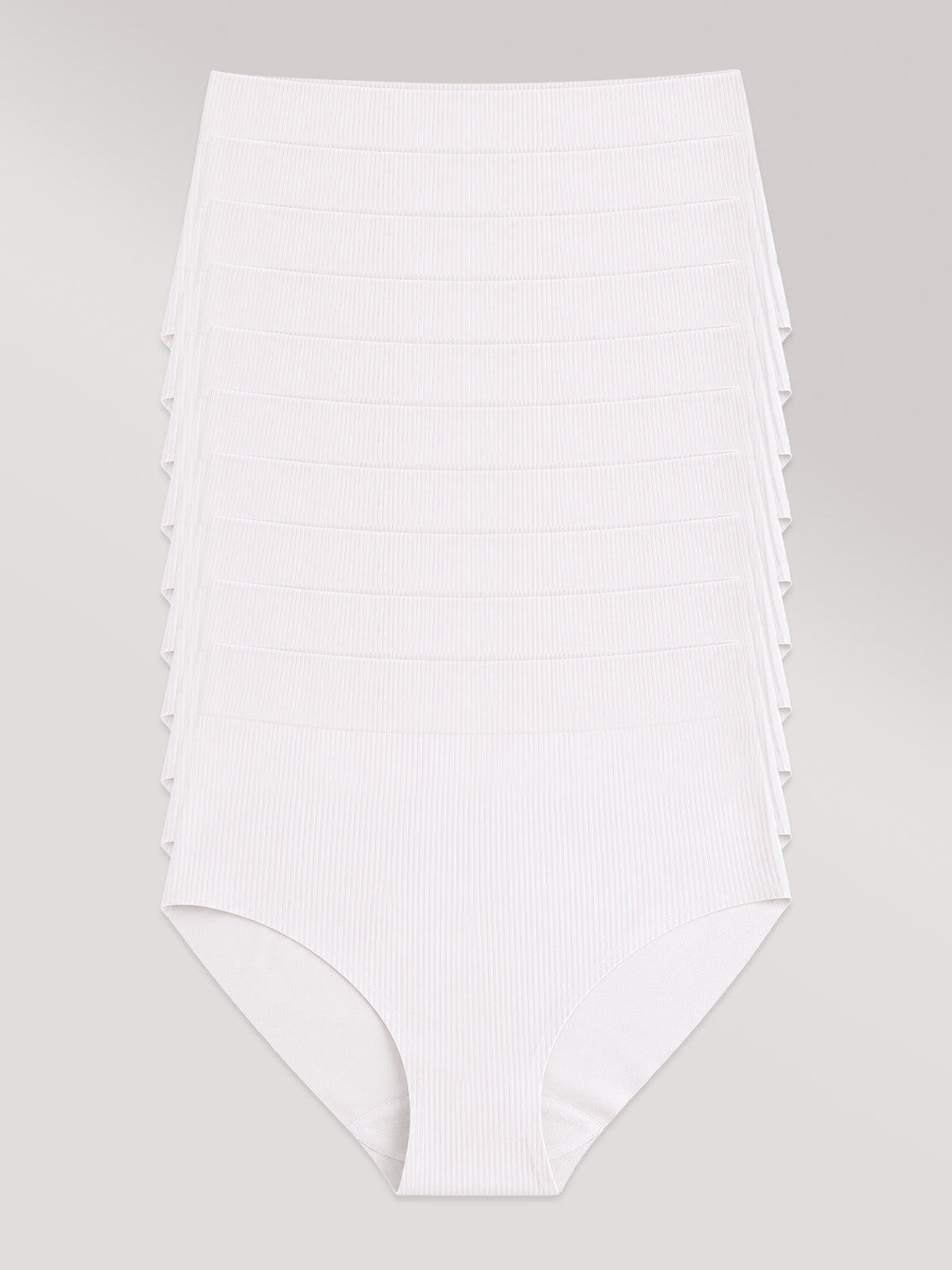 Kit com 10 Calcinhas Biquini Cintura Alta Poliamida Canelada Sem Costura Segunda Pele Branco