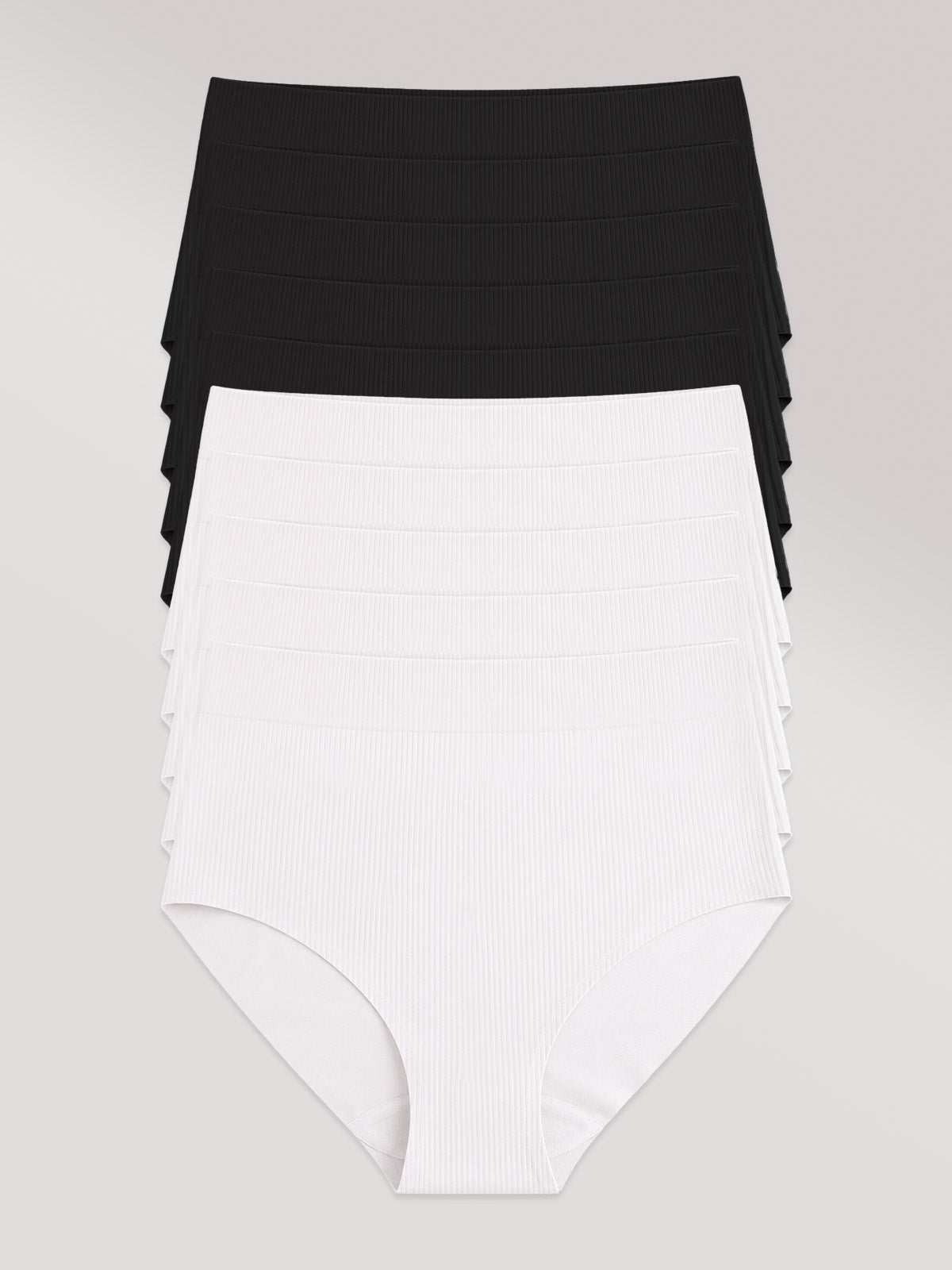 Kit com 10 Calcinhas Biquini Cintura Alta Poliamida Canelada Sem Costura Segunda Pele (5 Preto e 5 Branco)