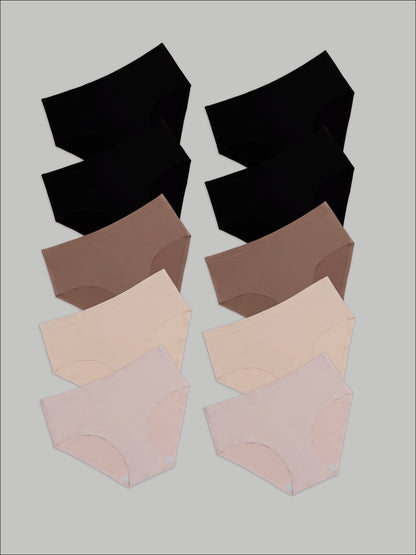 Kit com 10 Calcinhas Caleçon Sem Costura Segunda Pele (4 Preto, 2 Bege, 2 Rose e 2 Marrom Cacau) -  R$41,90 Cada