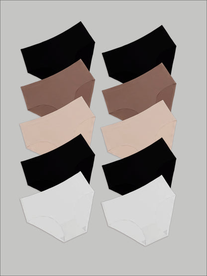 Kit com 10 Calcinhas Caleçon Sem Costura Segunda Pele (4 Preto, 2 Branco, 2 Bege e 2 Marrom Cacau) - R$41,90 Cada