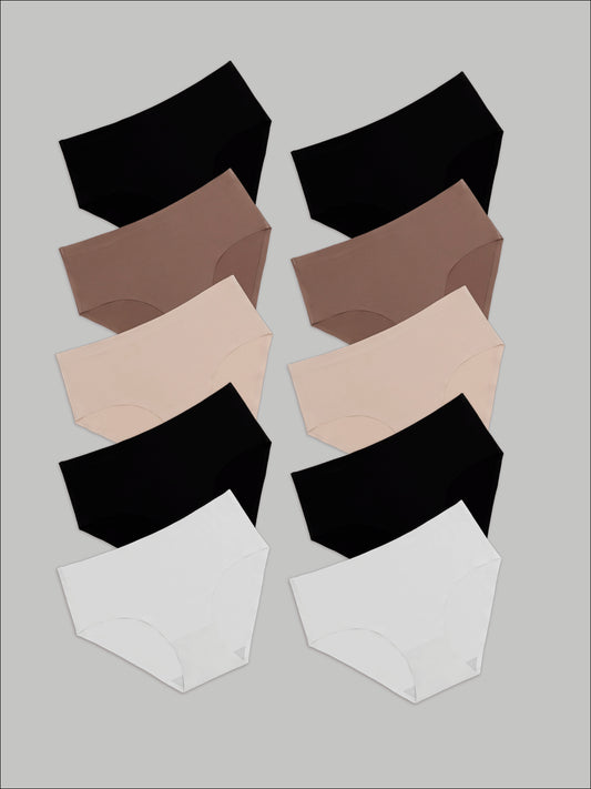 Kit com 10 Calcinhas Caleçon Sem Costura Segunda Pele (4 Preto, 2 Branco, 2 Bege e 2 Marrom Cacau) - R$41,90 Cada