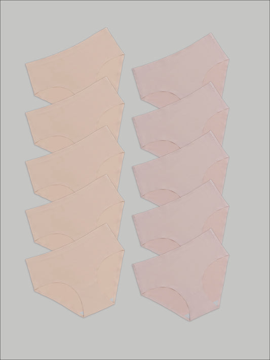 Kit com 10 Calcinhas Caleçon Sem Costura Segunda Pele (5 Bege e 5 Rose) - R$41,90 Cada