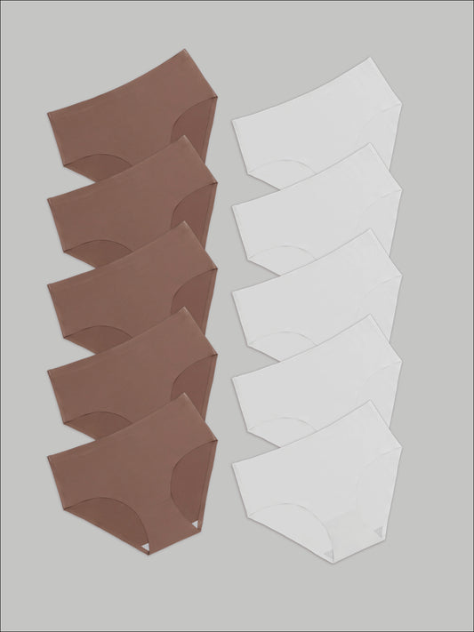 Kit com 10 Calcinhas Caleçon Sem Costura Segunda Pele (5 Marrom Cacau e 5 Branco) - R$41,90 Cada